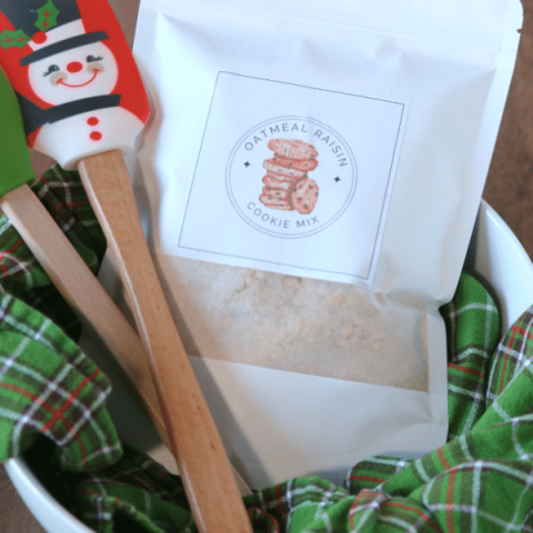 Oatmeal Cookie Mix in a white bag