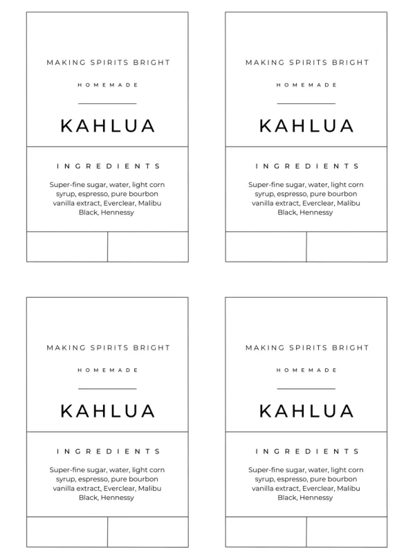 Labels for homemade Kahlua 