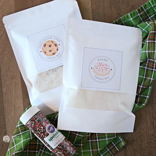 White bags with cookie mix