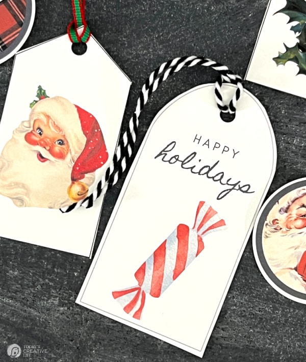 free printable gift tags for Christmas with santa and Christmas candy