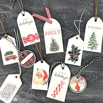 holiday gift tags on black background