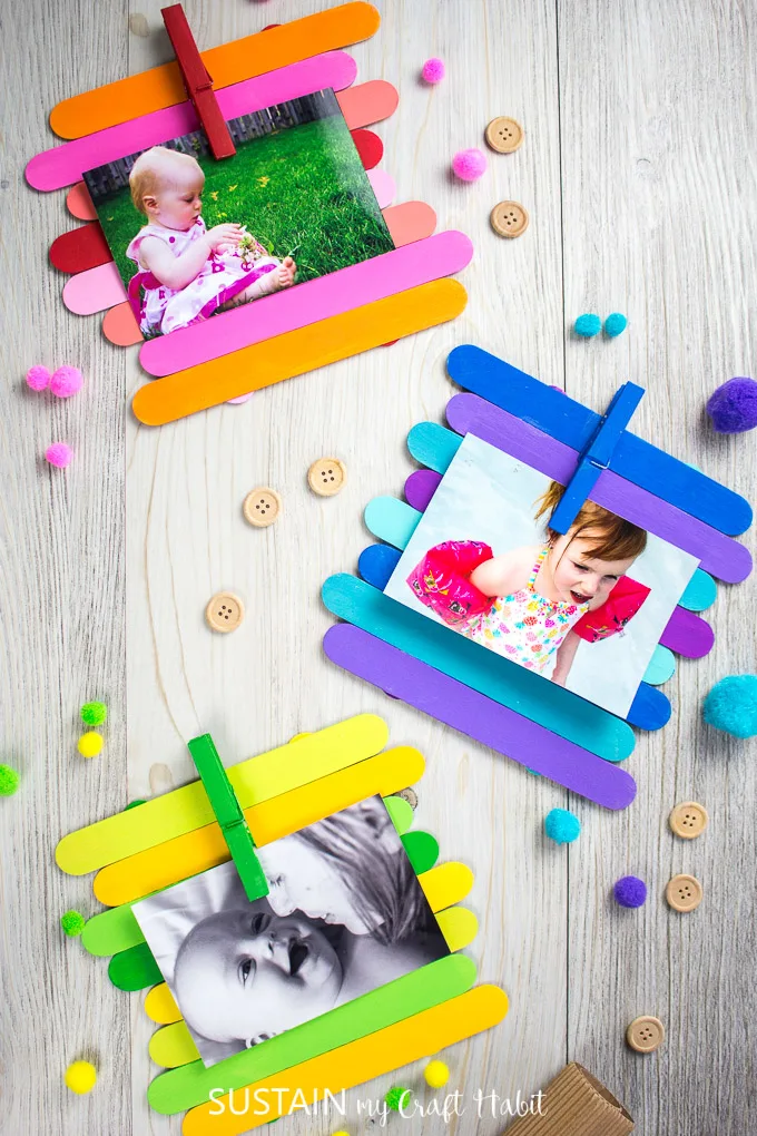 Colorful Popsicle Stick Picture Frames