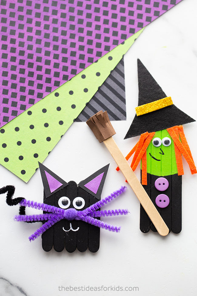 Popsicle Stick Witch and Black Cat