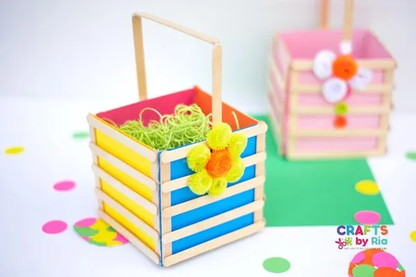 Easy Popsicle Stick Easter Egg Basket Craft