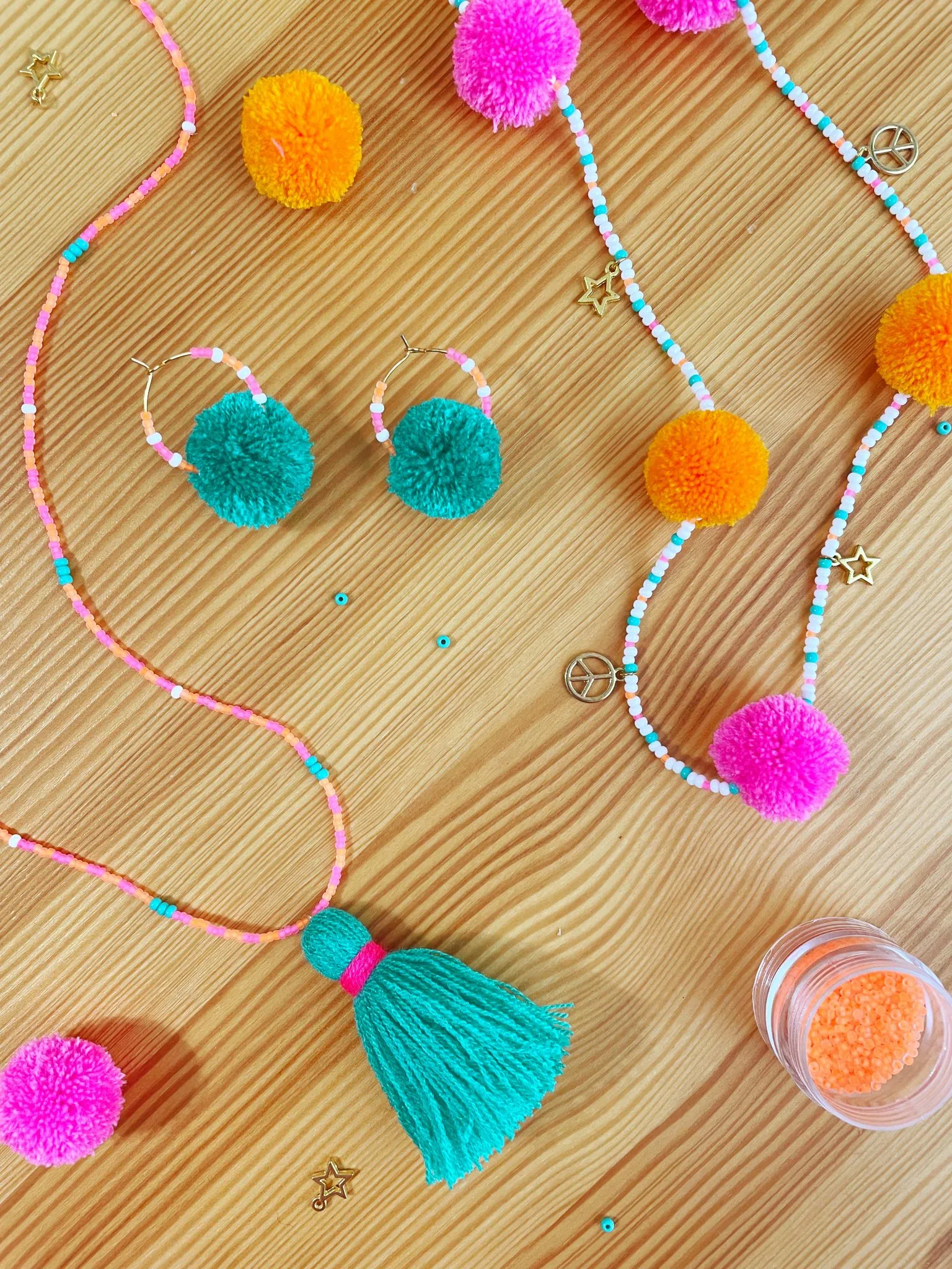 DIY Beaded Pom Pom and Tassel Jewelry