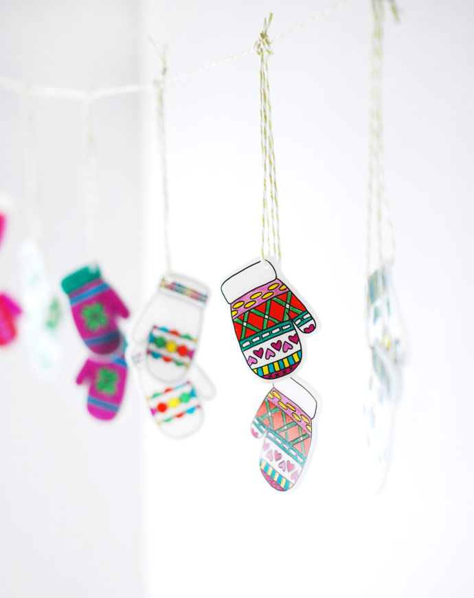 Shrinky Dink Mitten Garland