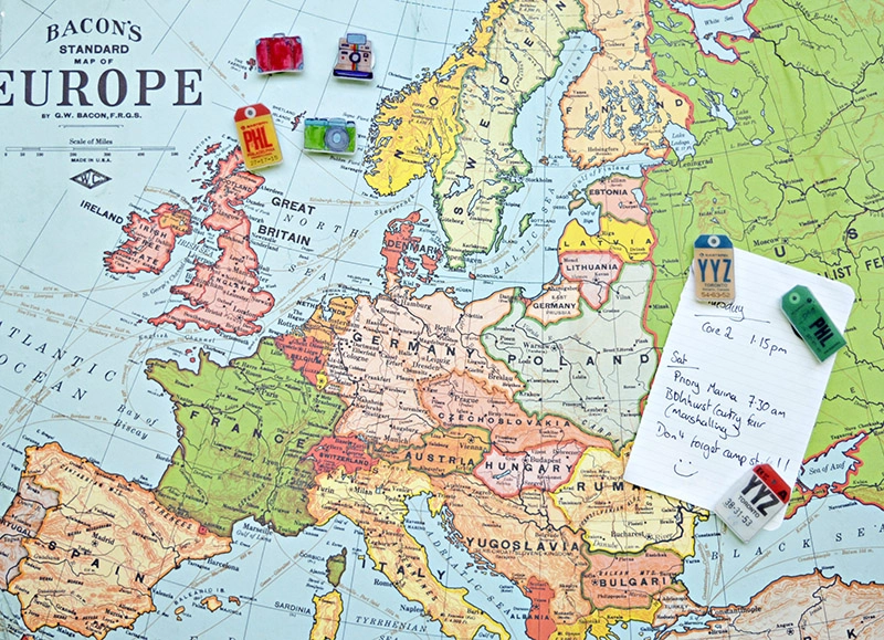 Upcycled Map Magnetic Board & Pins