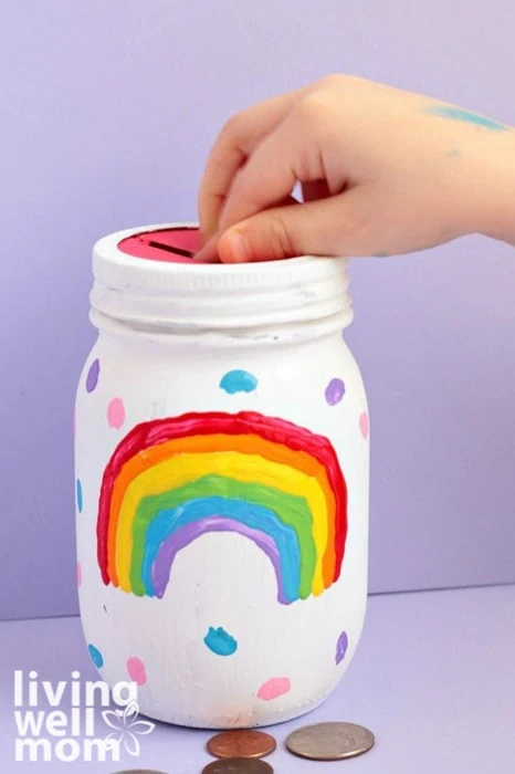 Rainbow Mason Jar Piggy Bank