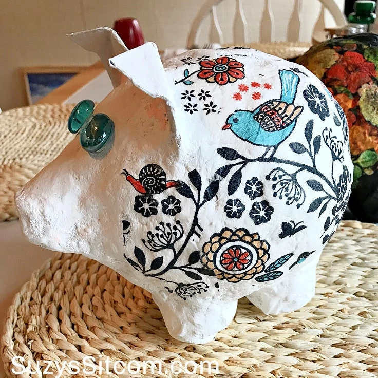 Pretty Paper Mache Piggy Bank