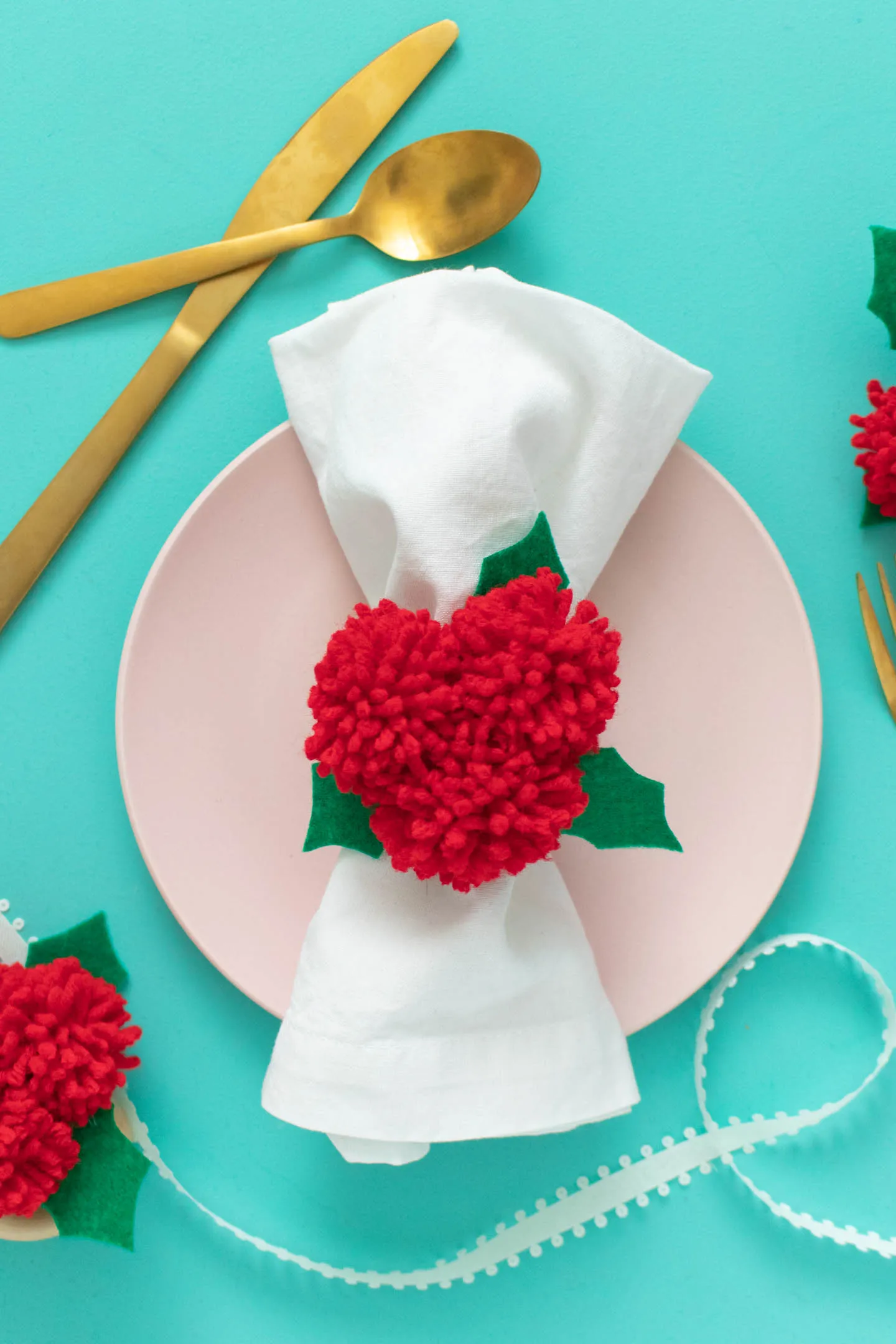 DIY Pom Pom Holly Berry Napkin Rings