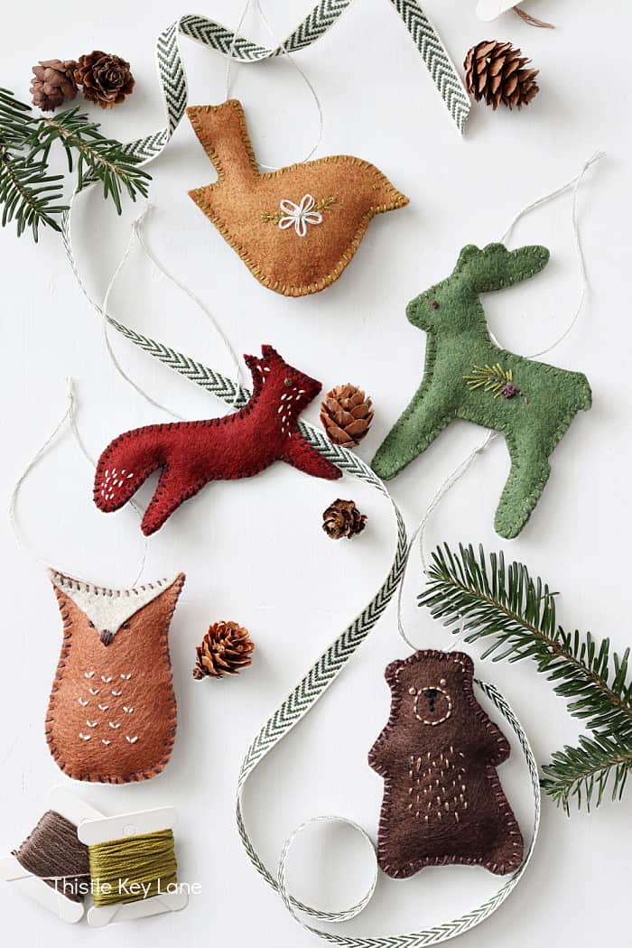 Simple Felt Woodland Animal Christmas Ornaments